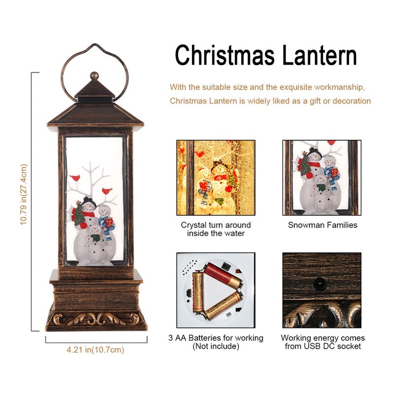 JEDAWN Christmas Snow Globe Lantern Christmas Decorations for Home  Snowman Family Music Water Lantern  USB and Battery Operated Singing Snow Globe Holiday Decorations Gifts for Family  Children or Friends - Image 3